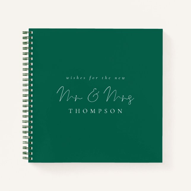 Script Mr Mrs Wedding Emerald Guest Book (Front)