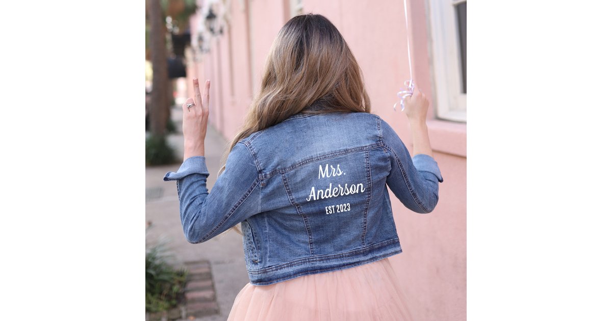 Script Mrs Proud Bride with Established Date Denim Jacket | Zazzle