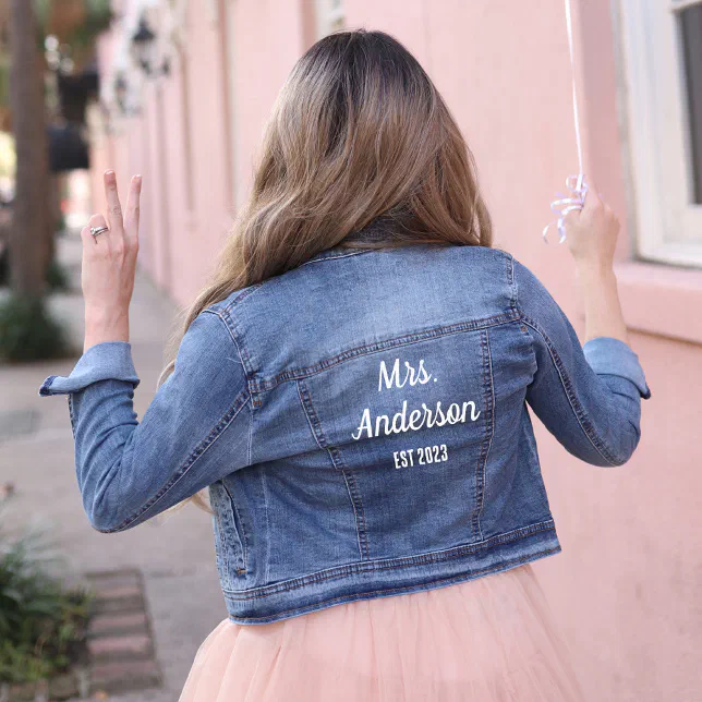 Script Mrs Proud Bride with Established Date Denim Jacket | Zazzle