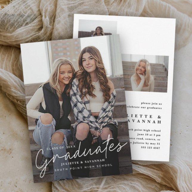 Script Multiple Graduates Graduation Invitations (Handwritten multiple graduate photo graduation invitations.)