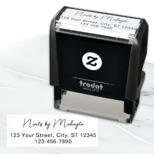Script Nail Studio Name Return Address Phone Self-inking Stamp