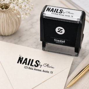 Script Nail Studio Name Return Address Phone Self-inking Stamp