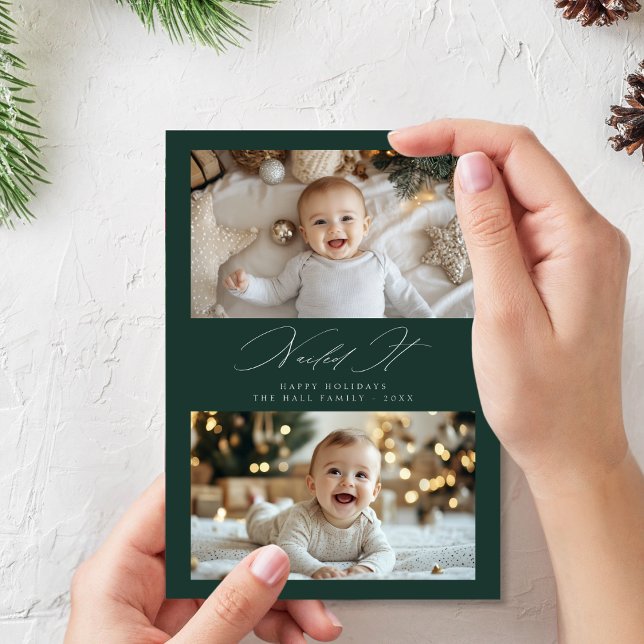 Script Nailed it Kids 2 Photo Christmas Green  Holiday Card (Creator Uploaded)