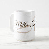 Script name and initial (monogram) white 15 oz coffee mug (Front Left)