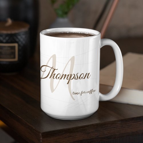 Script name and initial monogram white 15 oz coffee mug