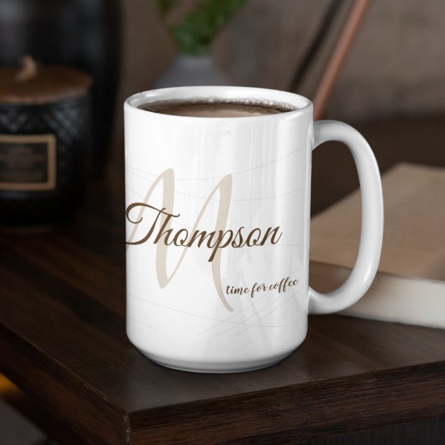 Script name and initial (monogram) white 15 oz coffee mug