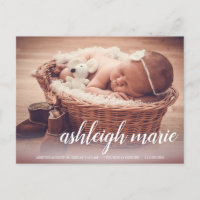Script Name Baby Girl Photo Birth Announcement  Po Postcard