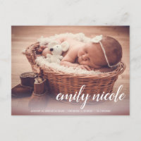 Script Name Baby Girl Photo Birth Announcement  Postcard
