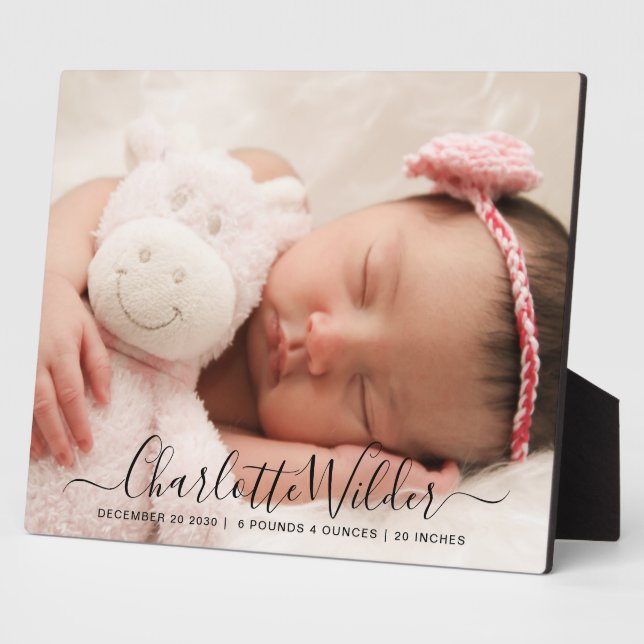 Script Name Baby Photo Birth Stats Plaque (Side)