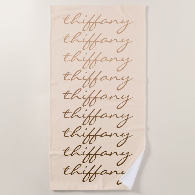 Script Name Beige Gradient Repeating Name Beach Towel (Front)