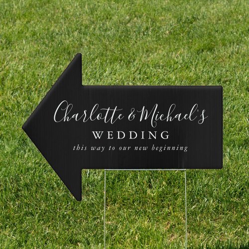 Script Name Black and White Wedding This Way Arrow Sign