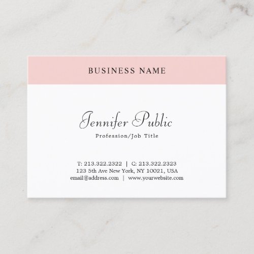 Script Name Blush Pink White Modern Minimalist Business Card