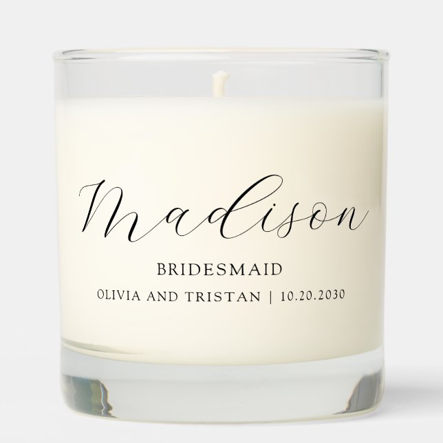 Script Name Bridesmaid Gift Scented Jar Candle (Front)
