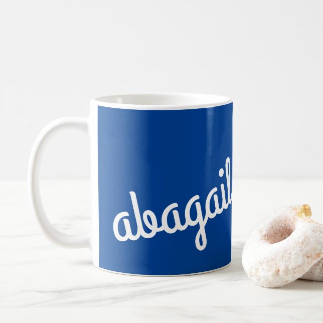 Script Name Custom Gift Navy Blue White Coffee Mug (With Donut)