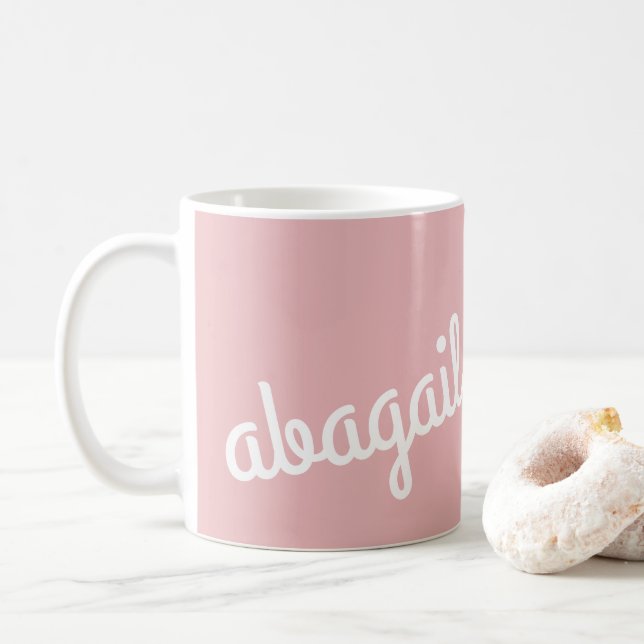Script Name Custom Gift Pink White Coffee Mug (With Donut)