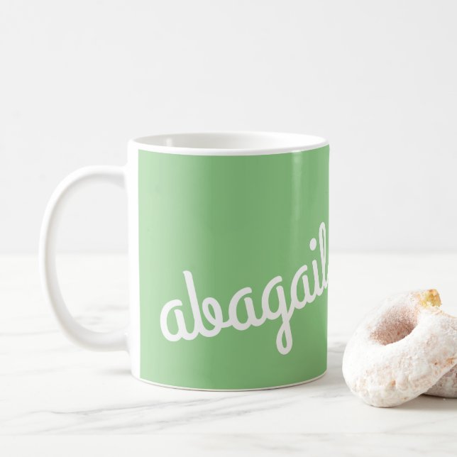Script Name Custom Gift Sage Green Coffee Mug (With Donut)