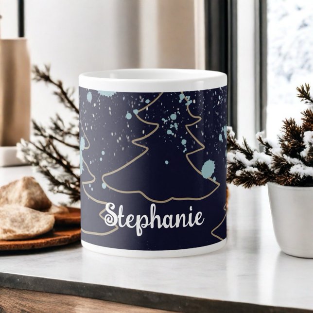 Script name cute cabin navy gold tree white dots  giant coffee mug (Creator Uploaded)