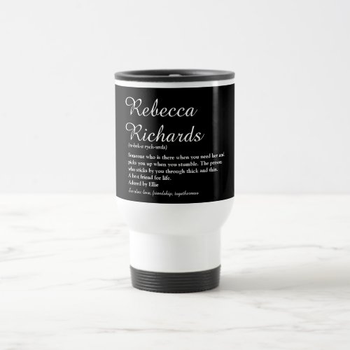 Script Name Definition Black and White Modern Travel Mug