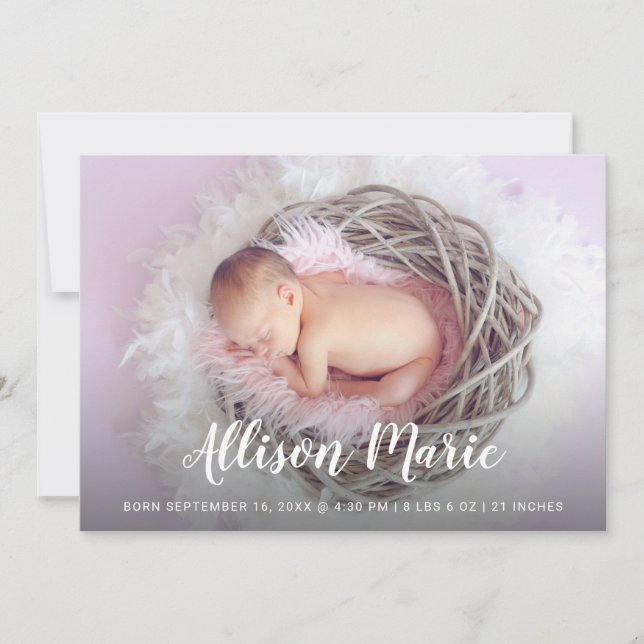 Script Name Elegant Photo Baby Modern Simple Announcement (Front)