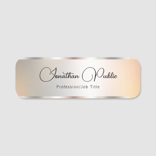 Script Name Faux Silver Template Trendy Typography Name Tag