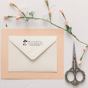 Script Name Floral Minimalist Return Address Rubber Stamp