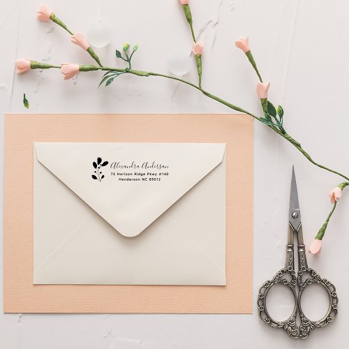 Script Name Floral Minimalist Return Address  Rubber Stamp