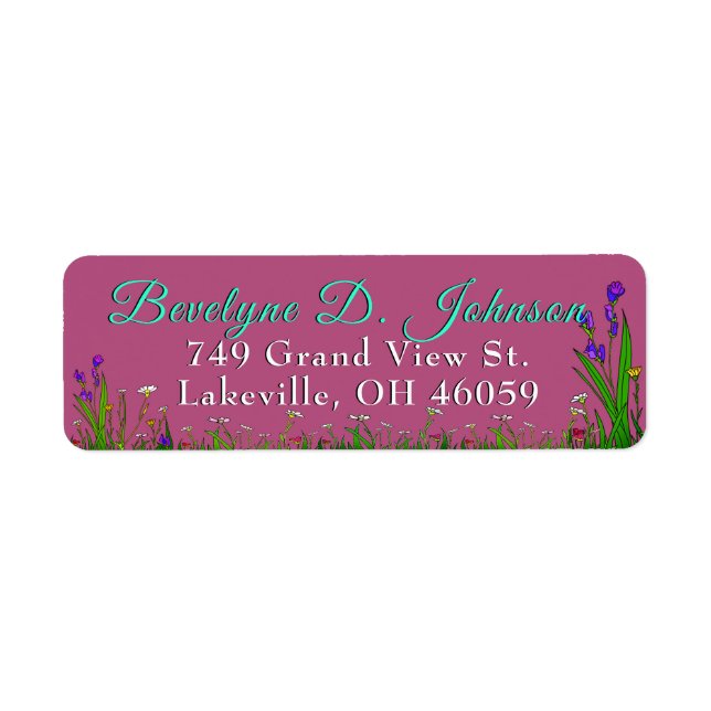 Script Name Grass & Flower Border on Burgundy Label (Front)