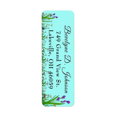 Script Name Grass  Flower Border on Turquoise  Label