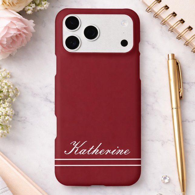 Script Name Minimalist Burgundy Red Case-Mate iPhone Case (Creator Uploaded)