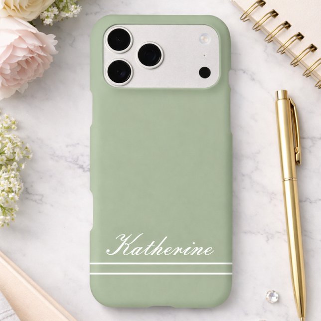 Script Name Minimalist Green Eucalyptus Case-Mate iPhone Case (Creator Uploaded)
