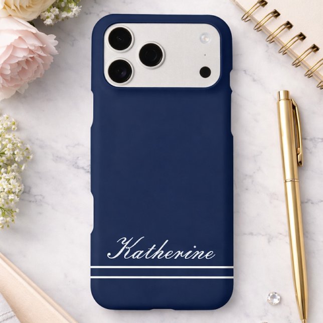 Script Name Minimalist Navy Blue Case-Mate iPhone Case (Creator Uploaded)