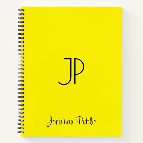 Script Name Monogram Initial Bright Yellow Notebook