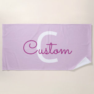 Script Name & Monogram   Magenta & Light Purple Beach Towel