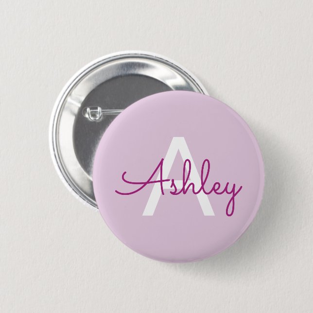Script Name & Monogram | Magenta & Light Purple Button (Front & Back)