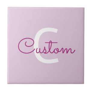 Script Name & Monogram Magenta & Light Purple Ceramic Tile