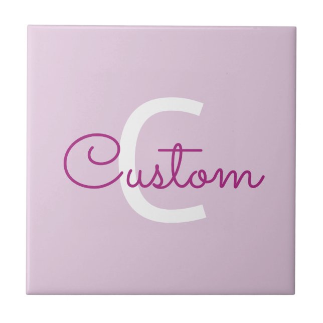 Script Name & Monogram | Magenta & Light Purple Ceramic Tile (Front)