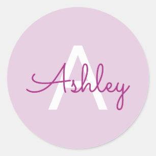 Script Name & Monogram Magenta & Light Purple Classic Round Sticker