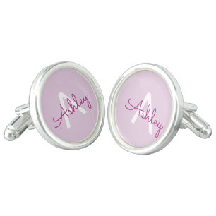 Script Name & Monogram Magenta & Light Purple Cufflinks