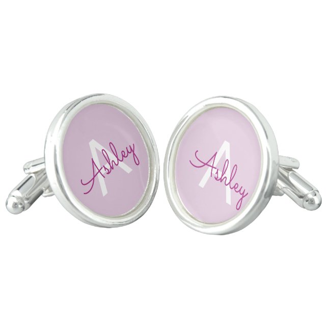 Script Name & Monogram | Magenta & Light Purple Cufflinks (Angled)