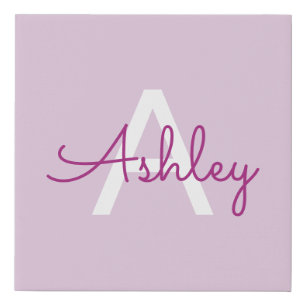 Script Name & Monogram   Magenta & Light Purple Faux Canvas Print