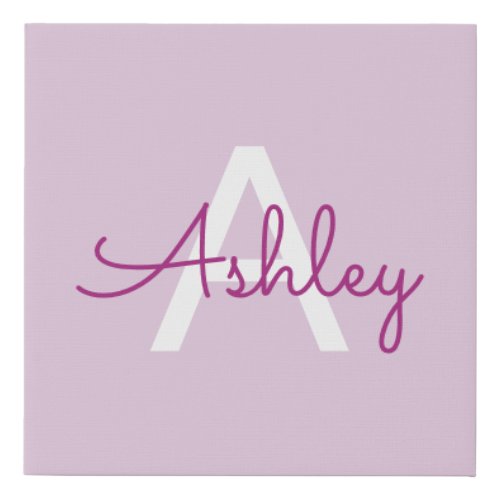 Script Name &amp; Monogram | Magenta &amp; Light Purple Faux Canvas Print
