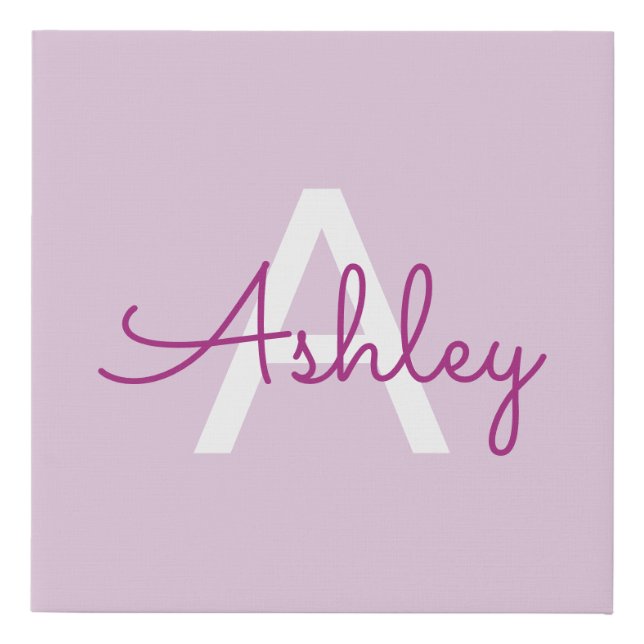 Script Name & Monogram | Magenta & Light Purple Faux Canvas Print (Front)
