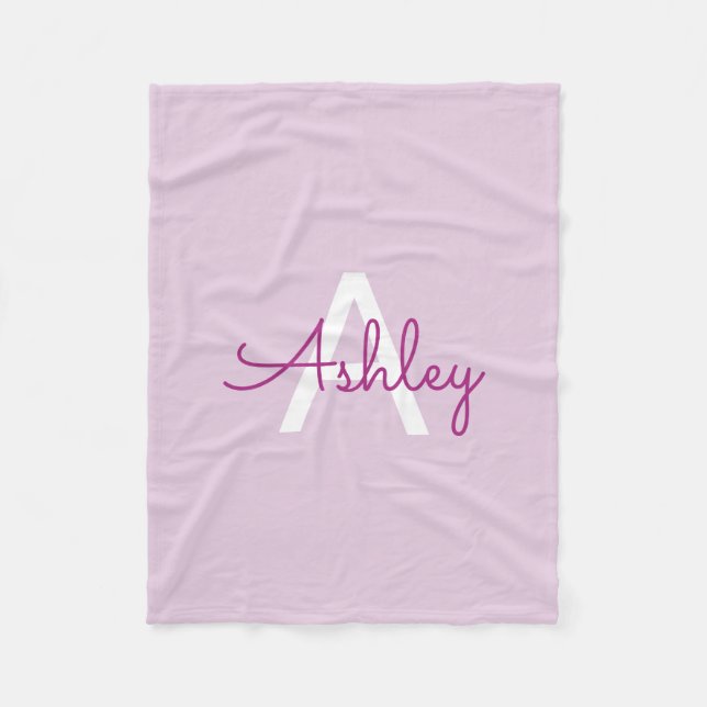 Script Name & Monogram | Magenta & Light Purple Fleece Blanket (Front)
