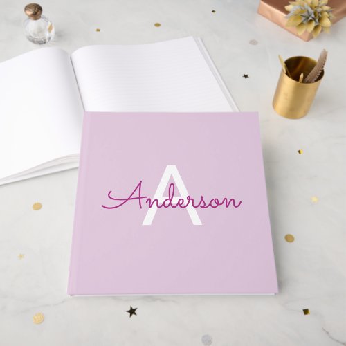 Script Name &amp; Monogram | Magenta &amp; Light Purple Guest Book