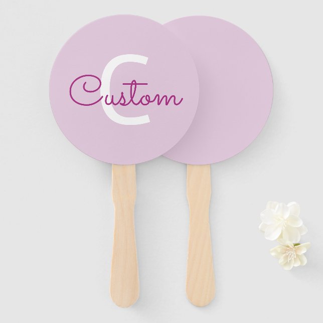 Script Name & Monogram | Magenta & Light Purple Hand Fan (Front and Back)