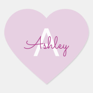 Script Name & Monogram Magenta & Light Purple Heart Sticker