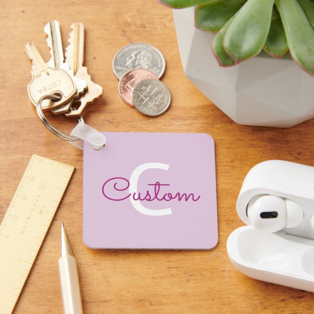 Script Name & Monogram | Magenta & Light Purple Keychain (Desk)