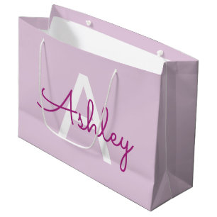 Script Name & Monogram   Magenta & Light Purple Large Gift Bag