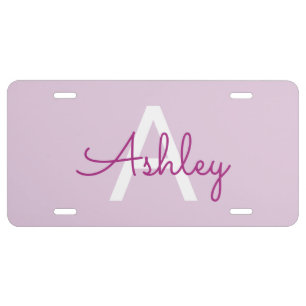 Script Name & Monogram Magenta & Light Purple License Plate