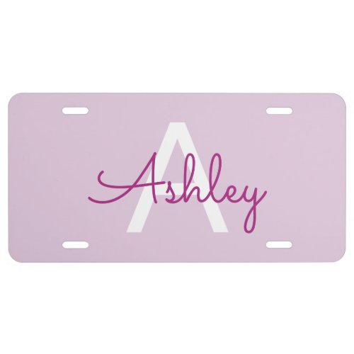 Script Name &amp; Monogram | Magenta &amp; Light Purple License Plate